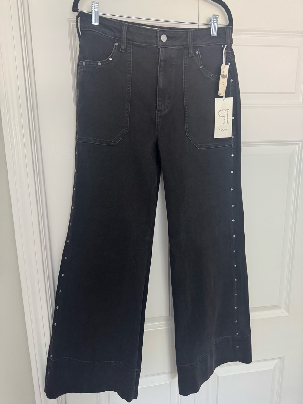 Pilcro by Anthropologie Black Wide-Leg Jeans with Side Studs BRAND NEW